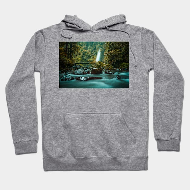 Tropic Waterfall on a Rocky River in Rain Forest Hoodie by 13Lines Art